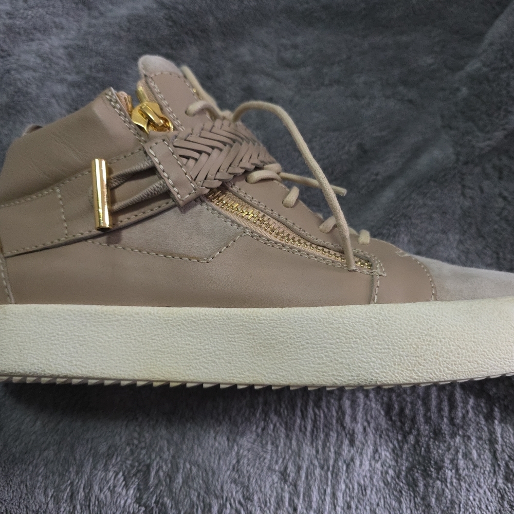 Giuseppe Zanotti Taupe and Gold High-Top Sneakers